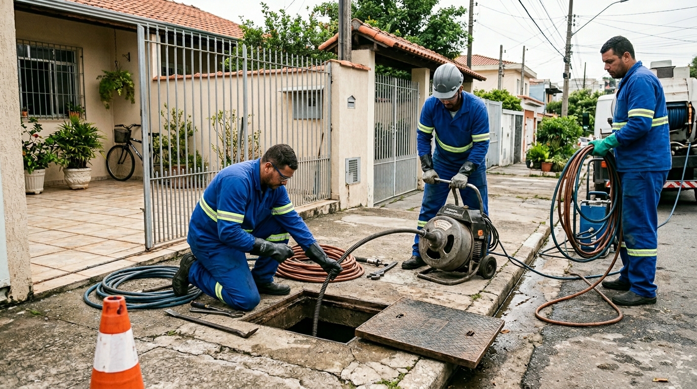 Equipe de desentupimento de esgoto em Campinas-SP