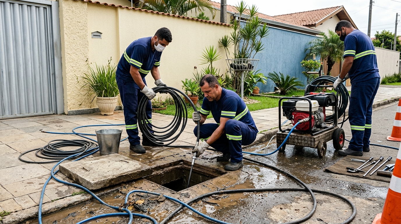 Desentupimento de esgoto residencial em Campinas-SP