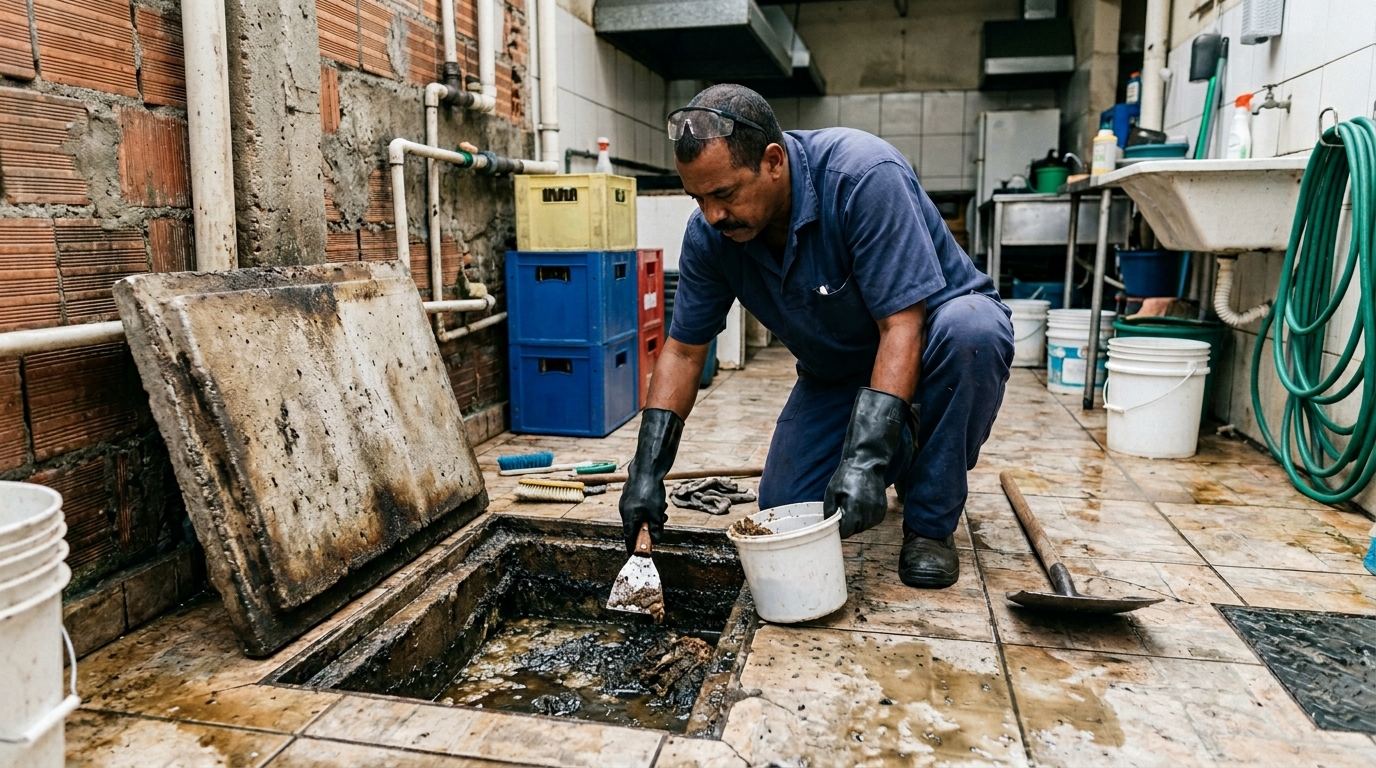 Limpeza de caixa de gordura residencial em Campinas-SP